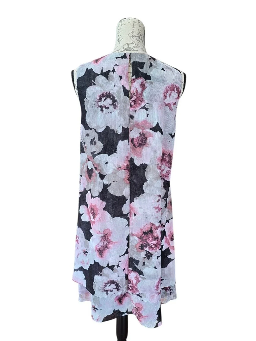 Ignite Evenings Pink Black Gray Chiffon Floral Sleeveless Dress 10